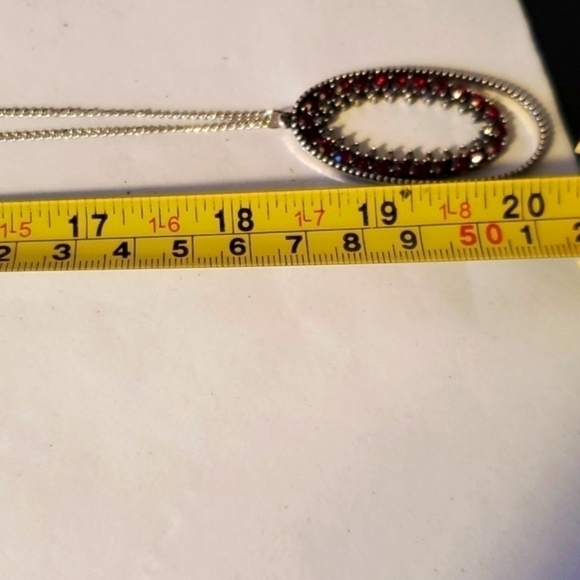 MONEY MOOD - Red HEMATITE RHINESTONES PENDANT SILVER CHAIN LONG NECKLACE - Picture 4 of 7